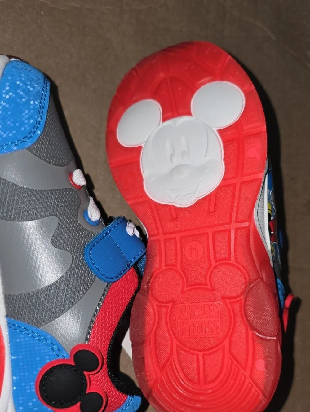 NWT Disney Mickey Mouse Boys Blue, Gray & Red Light Up Sneakers Size 11